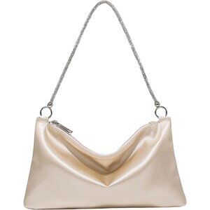 Women's Tan Evening Bag Rhinestone Chain Purse Sparkly Clutch Bag